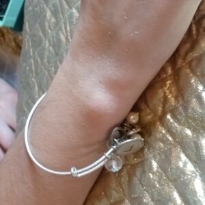 Silver love charm bangle